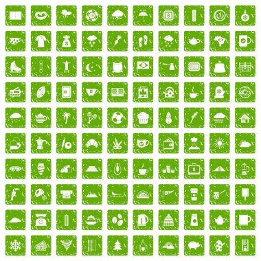 100 kahve Kupası simgeler grunge yeşil ayarla