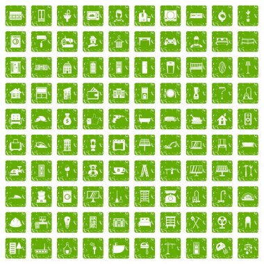 100 rahat ev simgeler grunge yeşil ayarla