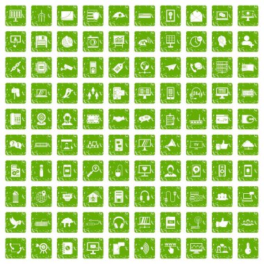 100 iletişim simgeler grunge yeşil ayarla