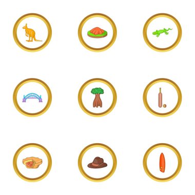 Vahşi Avustralya Icons set, karikatür tarzı gezisi