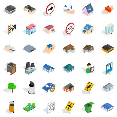Banliyösü Icons set, izometrik stili