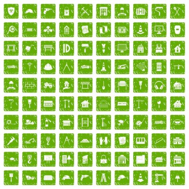 100 inşaat simgeler grunge yeşil ayarla