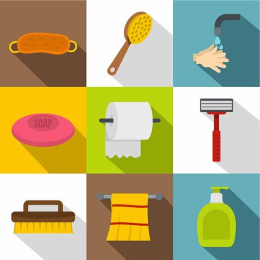 Banyo şeyler simge seti, düz stil