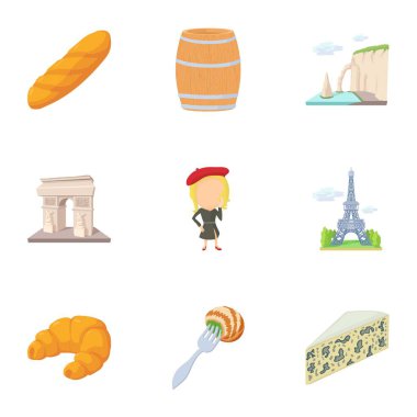 Paris Icons set, karikatür tarzı