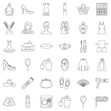 Kozmetik Icons set, anahat stili