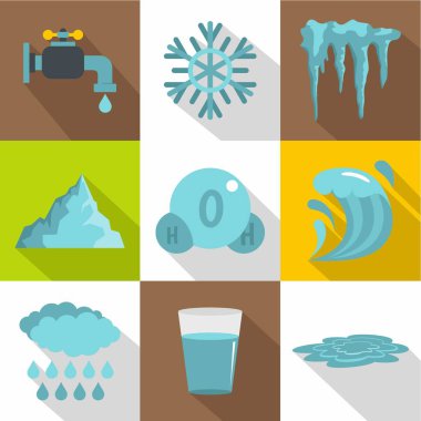 Farklı su form simge seti, düz stil