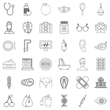 Deniz ürünleri Icons set, anahat stili