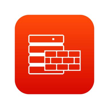 Veritabanı ve tuğla duvar simgesi dijital kırmızı