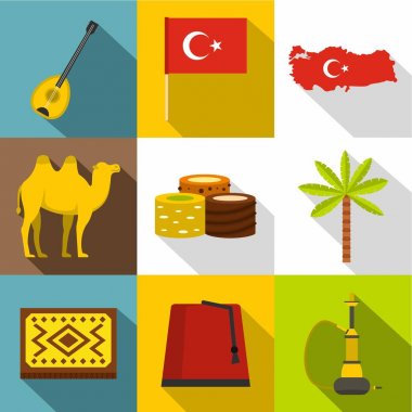 Türkiye simgeleri simge seti, düz stil