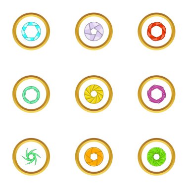 Fotoğraf makinesi obtüratör Icons set, karikatür tarzı