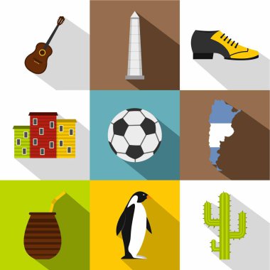 Tipik Arjantin simge seti, düz stil