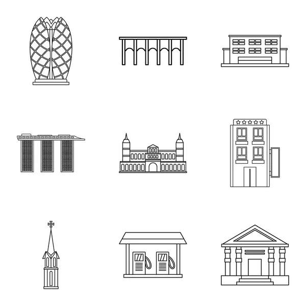 Betonová stavba ikony set, styl osnovy — Stockový vektor