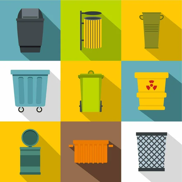 Garbage Storage Icon Set, flacher Stil — Stockvektor
