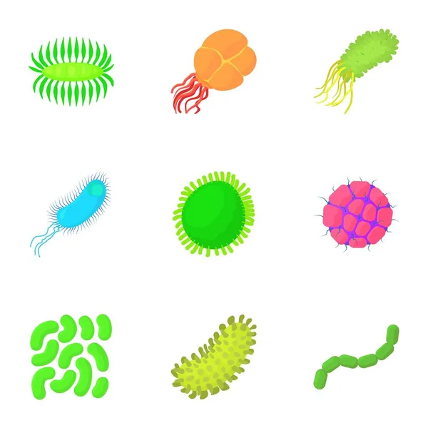 Ensemble d'icônes de virus, style dessin animé — Image vectorielle