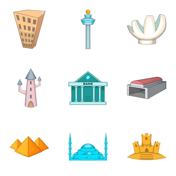 Conjunto de iconos de arquitectura, estilo de dibujos animados — Vector de stock