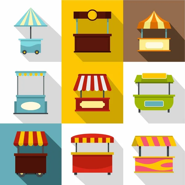 Conjunto de ícones de tenda de mercado, estilo plano —  Vetores de Stock