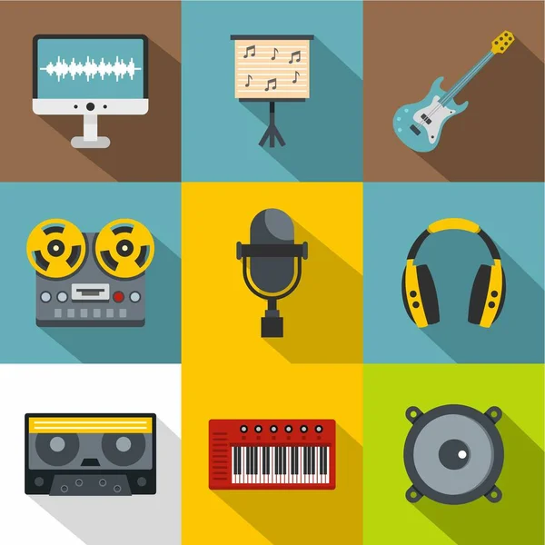 Sound studio icon set, flat style — Stock Vector