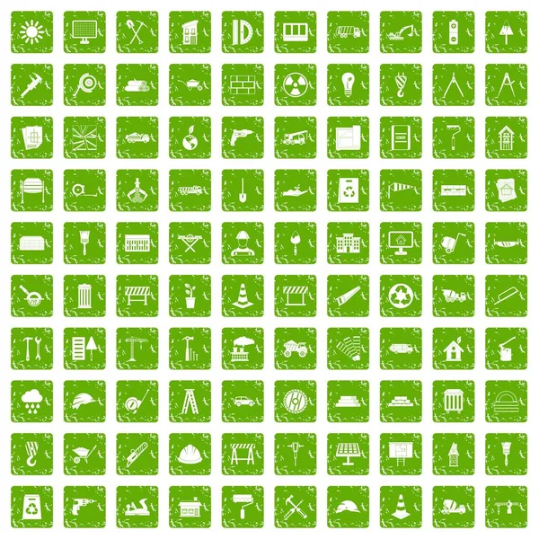 100 bouw site pictogrammen instellen grunge groene — Stockvector