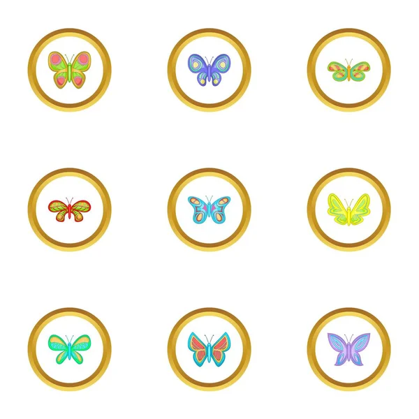 Conjunto de iconos de mariposas voladoras, estilo de dibujos animados — Vector de stock