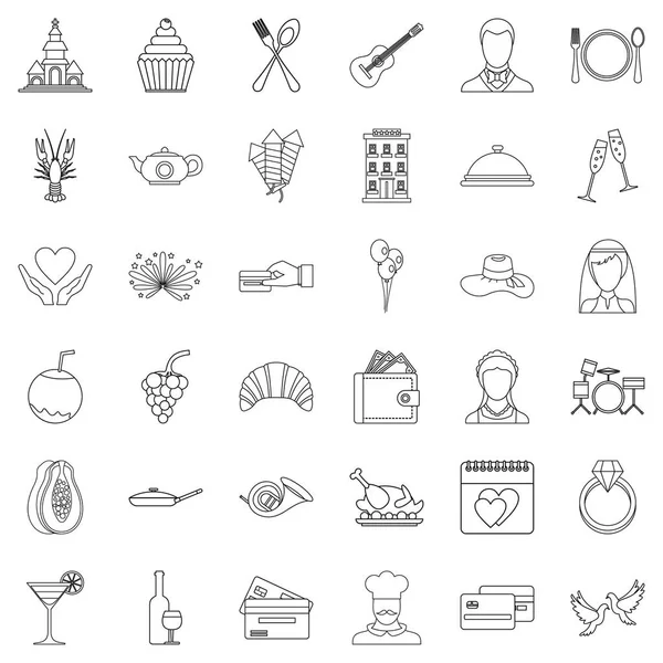 Conjunto de iconos de restaurante, estilo de esquema — Vector de stock