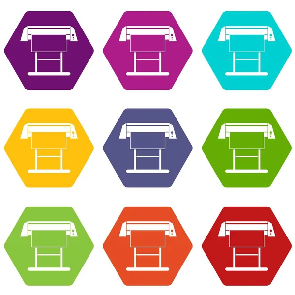 Renk altı yüzlü geniş formatlı mürekkep püskürtmeli yazıcı simgesini ayarla — Stok Vektör