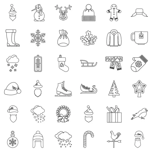 Conjunto de iconos de nieve, estilo de contorno — Vector de stock