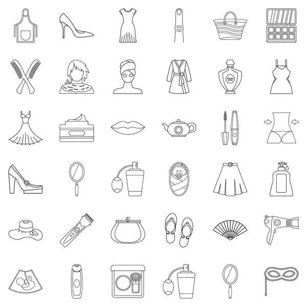 Cosmetic icons set, outline style — Stock Vector
