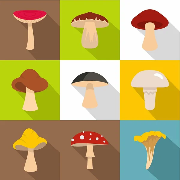 Conjunto de ícones de cogumelos de outono, estilo plano —  Vetores de Stock