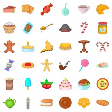 Çay simgeleri seti, çizgi film tarzı