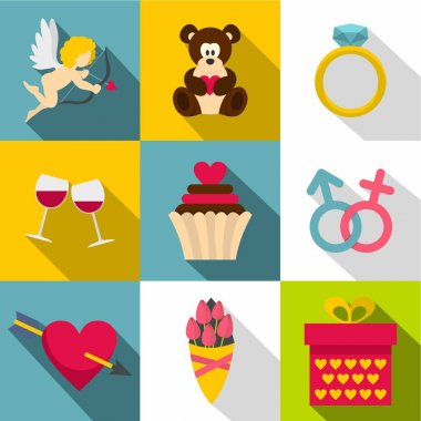 Sevgililer günü simge seti, düz stil için hediye