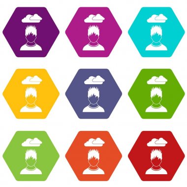 Onun baş simgesinin üzerine kara bulut ile depresif adam renk altı yüzlü ayarla