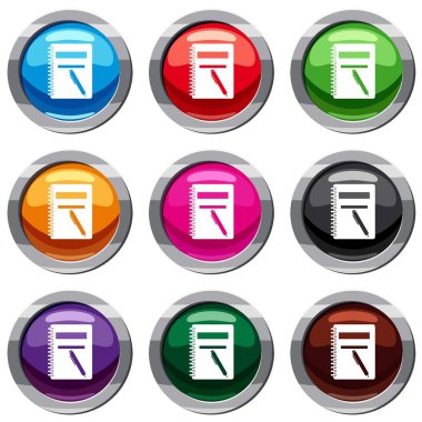 Kapalı spiral defter ve kalem 9 koleksiyonu ayarla