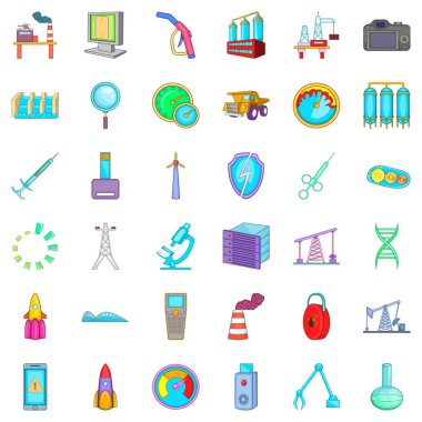 Teknik Icons set, karikatür tarzı