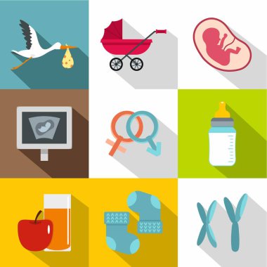 Yeni doğan Aksesuar simge seti, düz stil