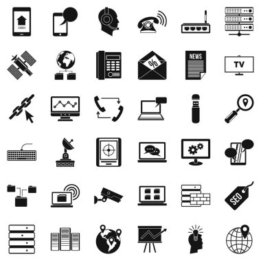 İletişim Icons set, basit tarzı