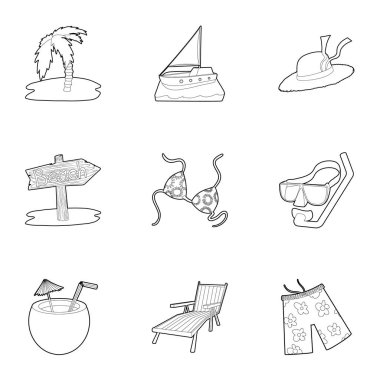 Beach resort Icons set, anahat stili