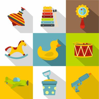 Bebek oyuncak simge seti, düz stil