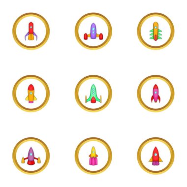 Uzay gemisi Icons set, karikatür tarzı