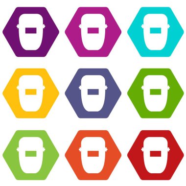 Renk altı yüzlü kaynak maskesi Icon set