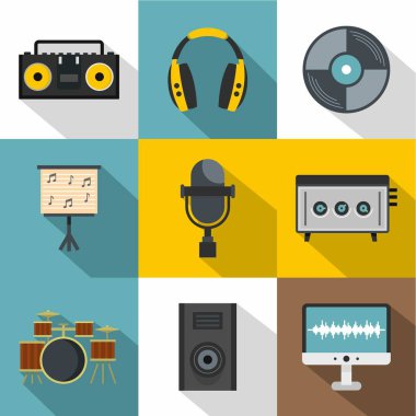 Müzik kayıt simge seti, düz stil