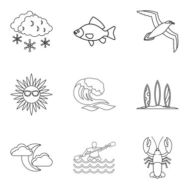 Deniz yaratık Icons set, anahat stili