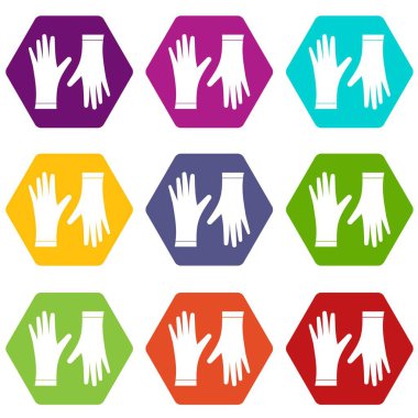 Renk altı yüzlü koruyucu eldiven Icon set