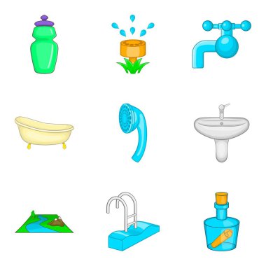 Geri yıkama Icons set, karikatür tarzı