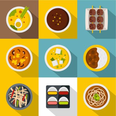 Sushi menü simge seti, düz stil