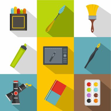 Çizim araçları simge seti, düz stil