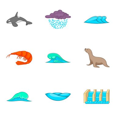 Su Icons set, karikatür tarzı büyü yaptı.