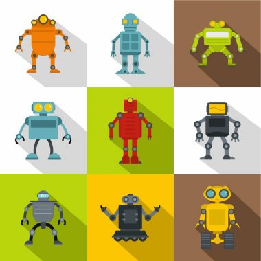 Teknoloji robot simge seti, düz stil