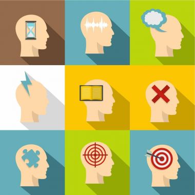 Baş logo simge seti, düz stil