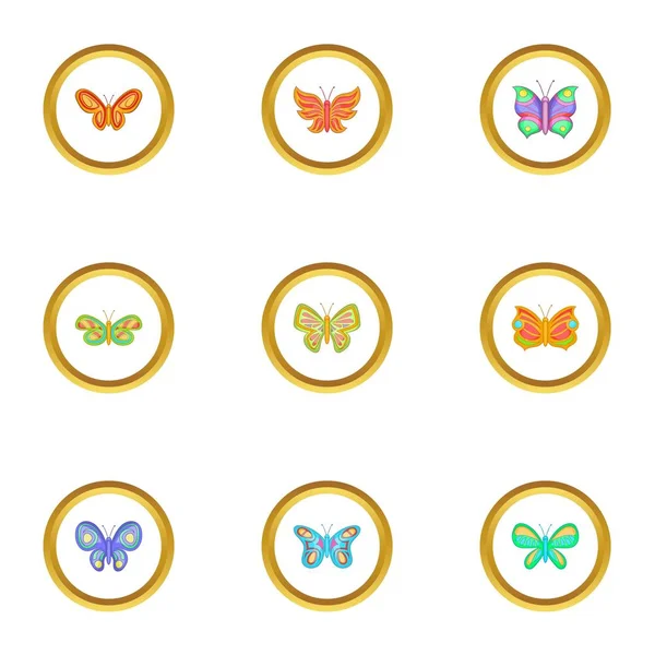 Conjunto de iconos de mariposa, estilo de dibujos animados — Vector de stock