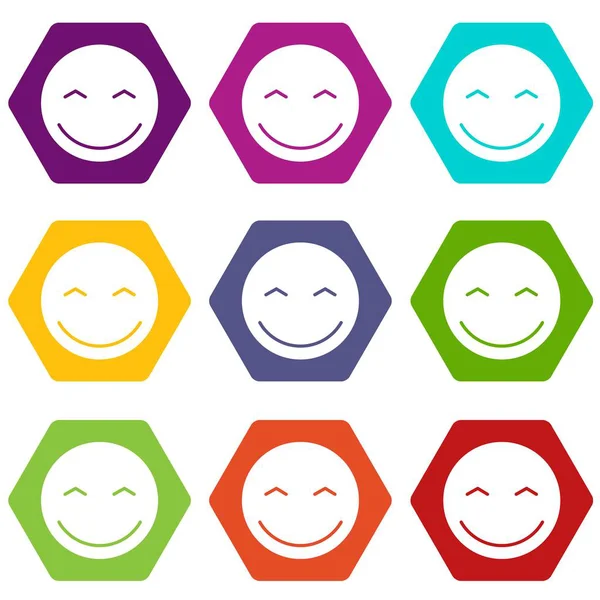 Conjunto emoticono sonriente hexaedro color — Vector de stock